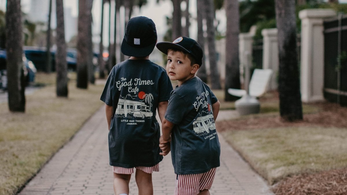 Little Rad Things Good Times Cafe Organic Cotton Kids Tee - Coal, Vintage Graphic