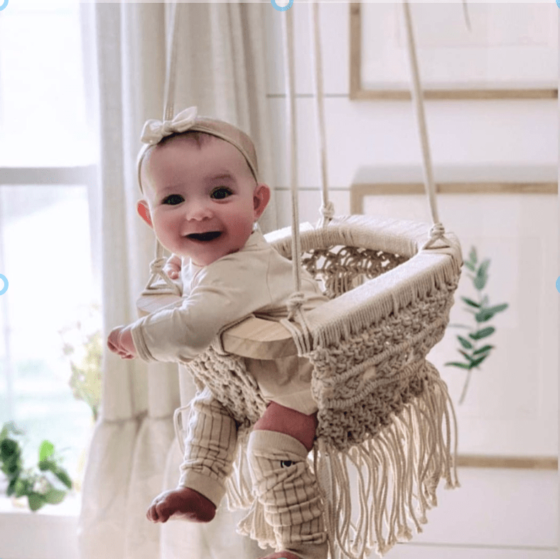 Finn + Emma Handmade Organic Macrame Baby Swing - Boho Nursery, Holds Up to 40 lbs