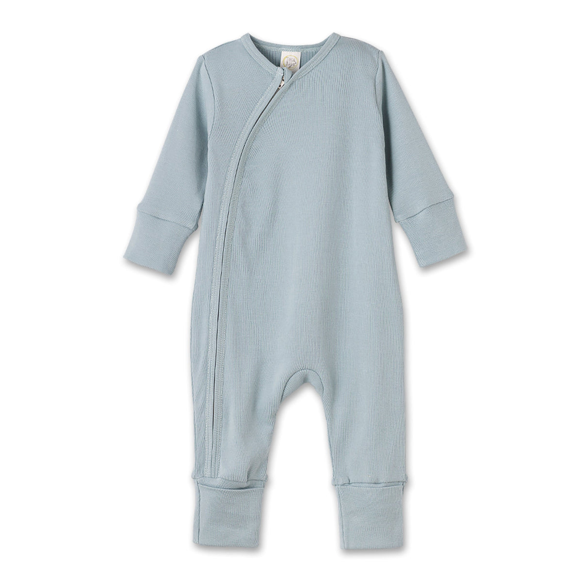 Cotton Baby Zipper Romper with Convertible Cuffs - Blue