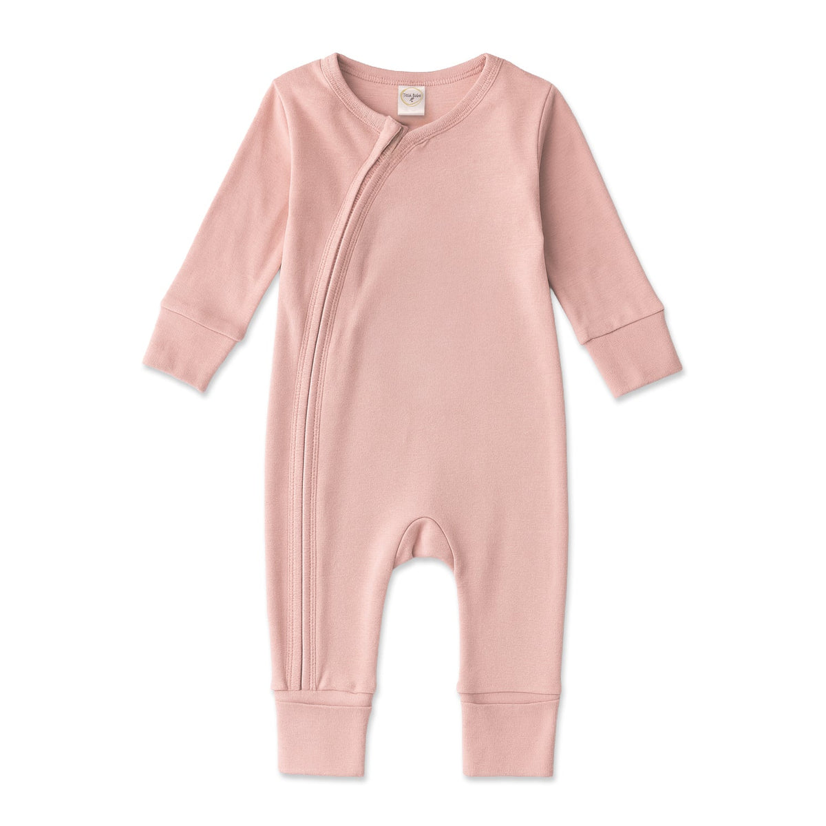 Cotton Baby Zipper Romper with Convertible Cuffs - Soft Coral