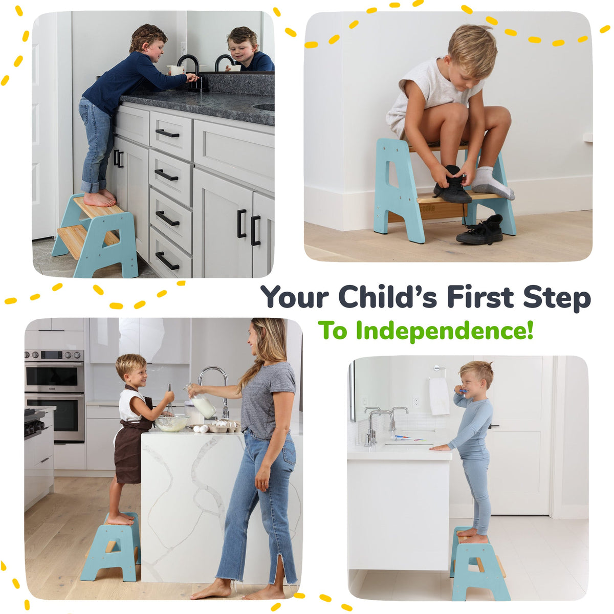 Ocodile 2-Step Wooden Toddler Step Stool - Non-Slip, Tip-Proof, Ages 2+