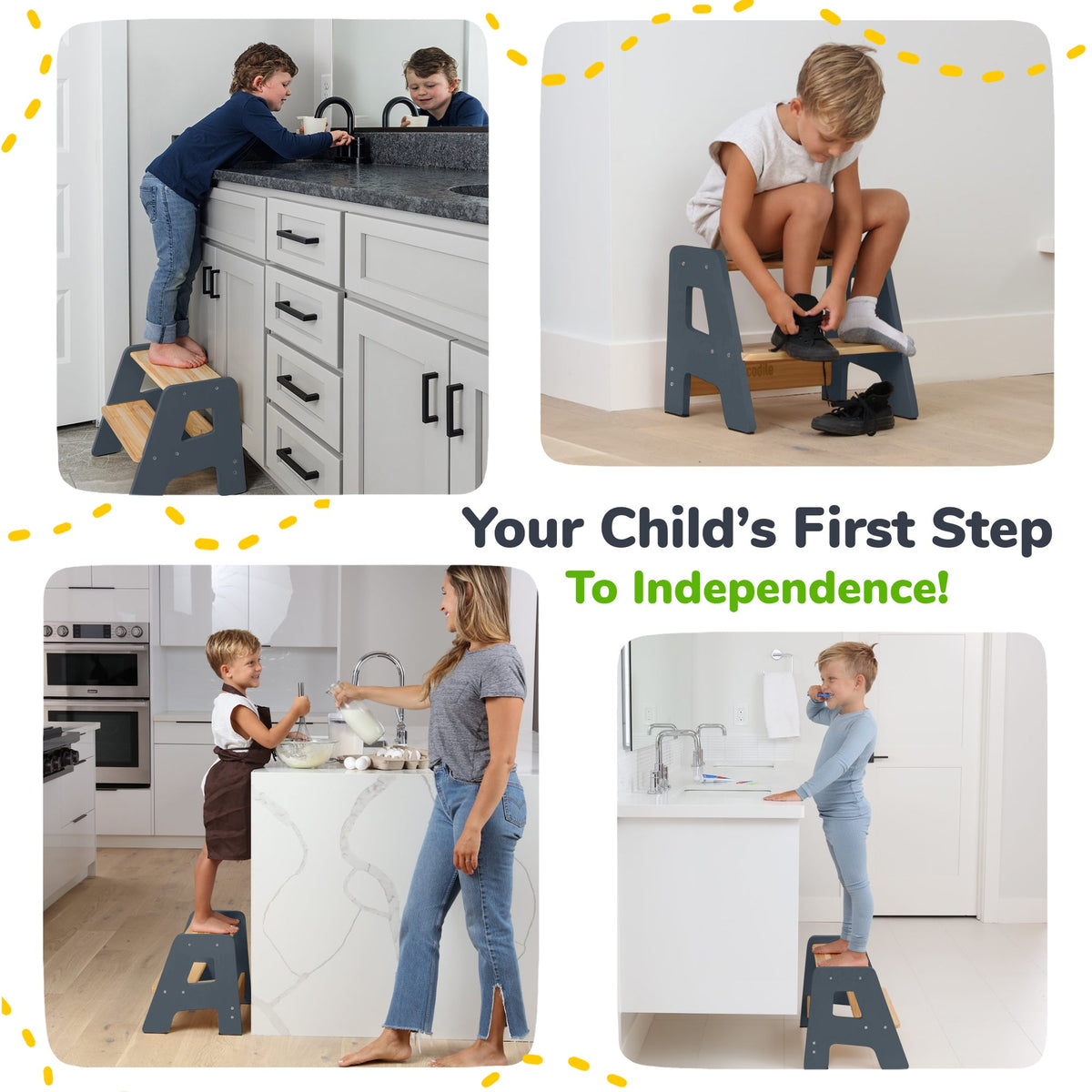 Ocodile 2-Step Wooden Toddler Step Stool - Non-Slip, Tip-Proof, Ages 2+