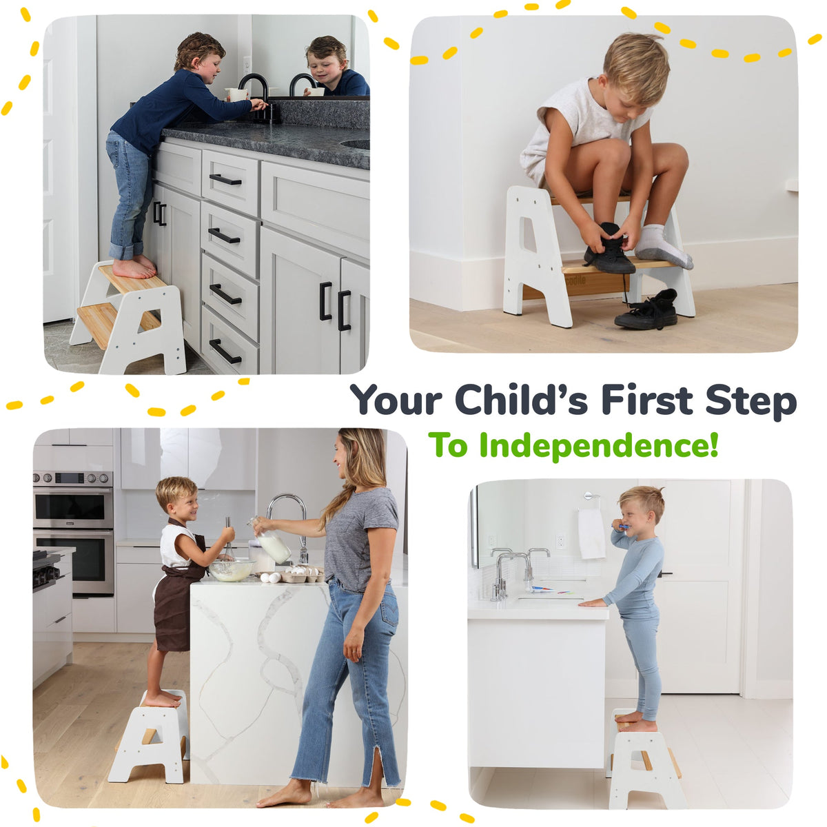 Ocodile 2-Step Wooden Toddler Step Stool - Non-Slip, Tip-Proof, Ages 2+