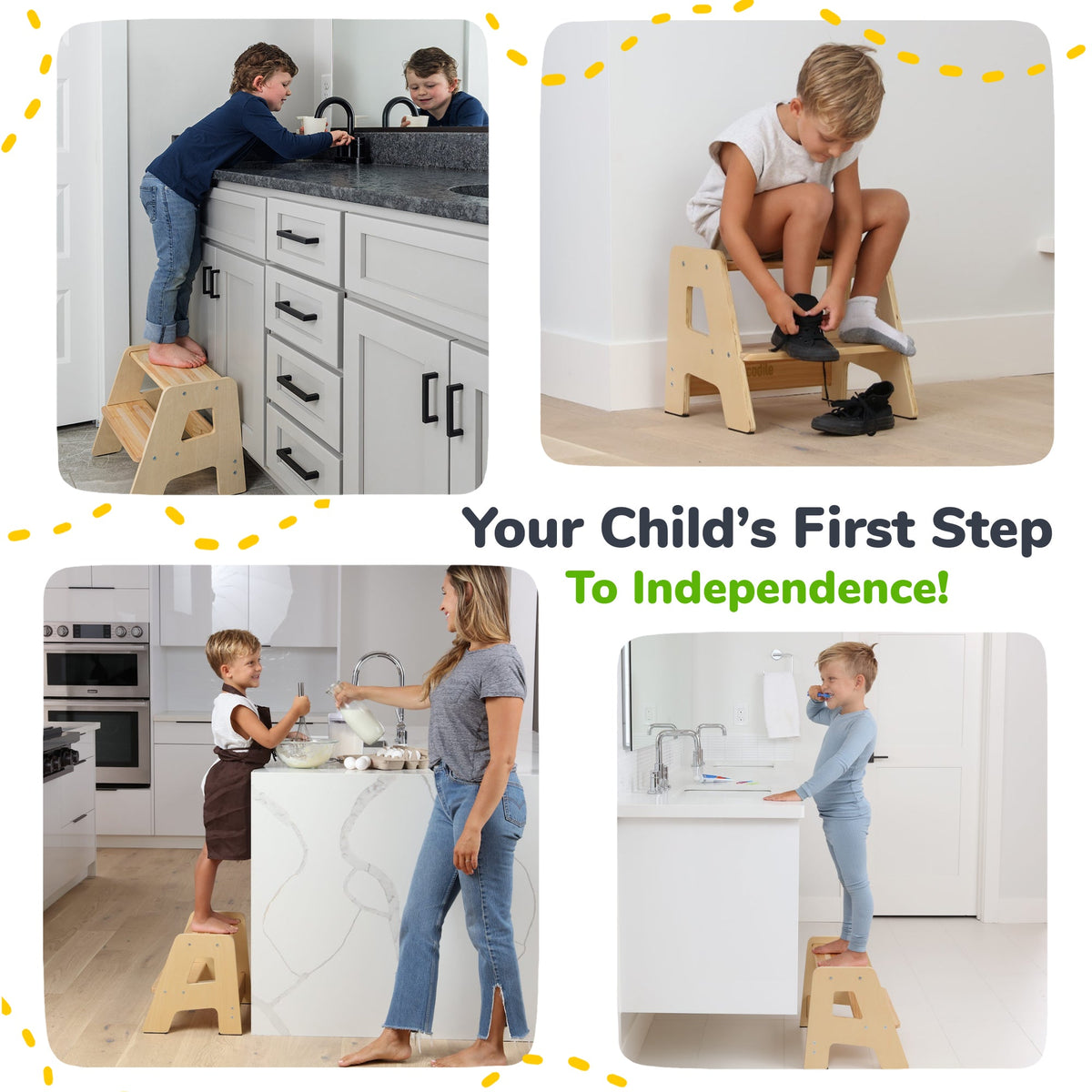 Ocodile 2-Step Wooden Toddler Step Stool - Non-Slip, Tip-Proof, Ages 2+