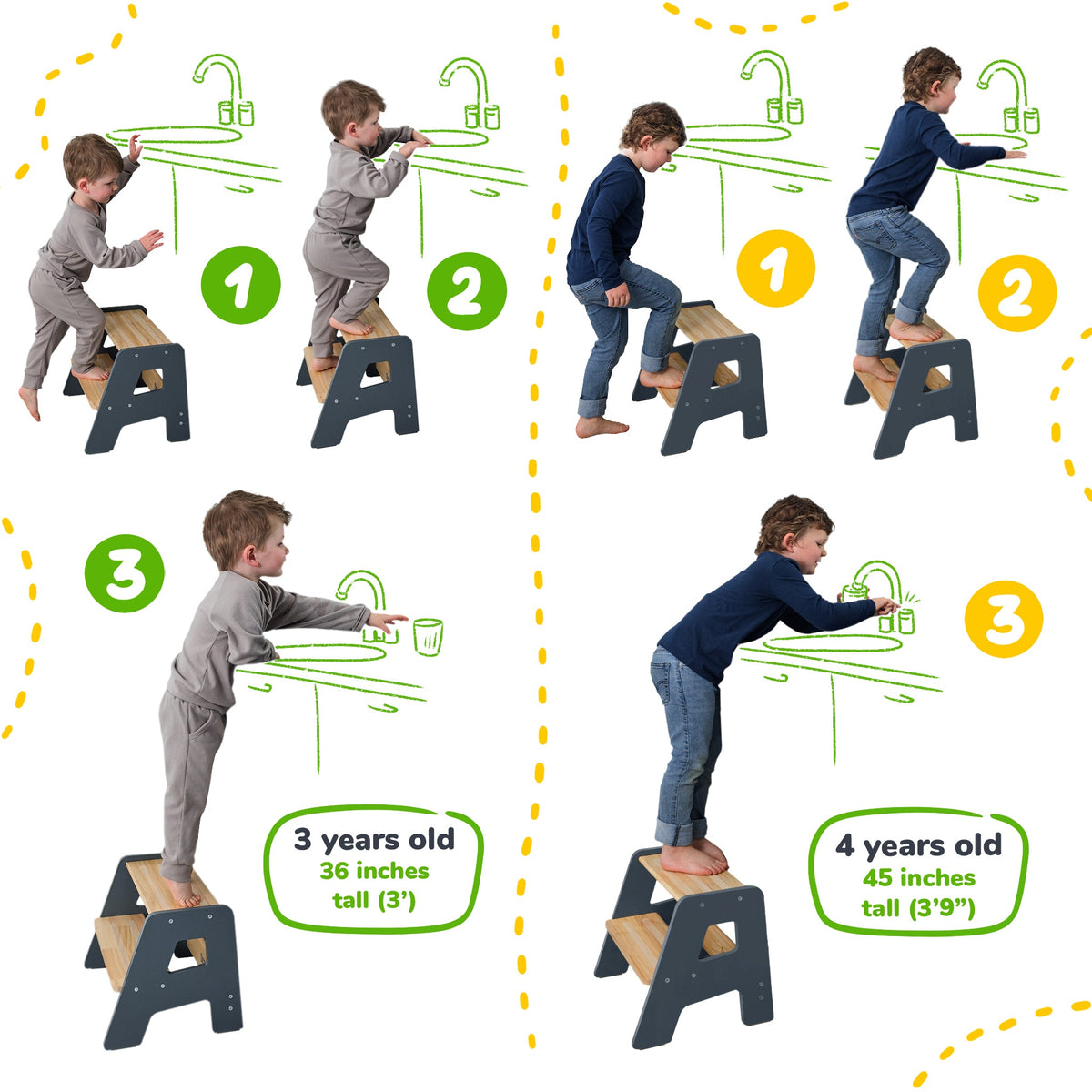 Ocodile 2-Step Wooden Toddler Step Stool - Non-Slip, Tip-Proof, Ages 2+
