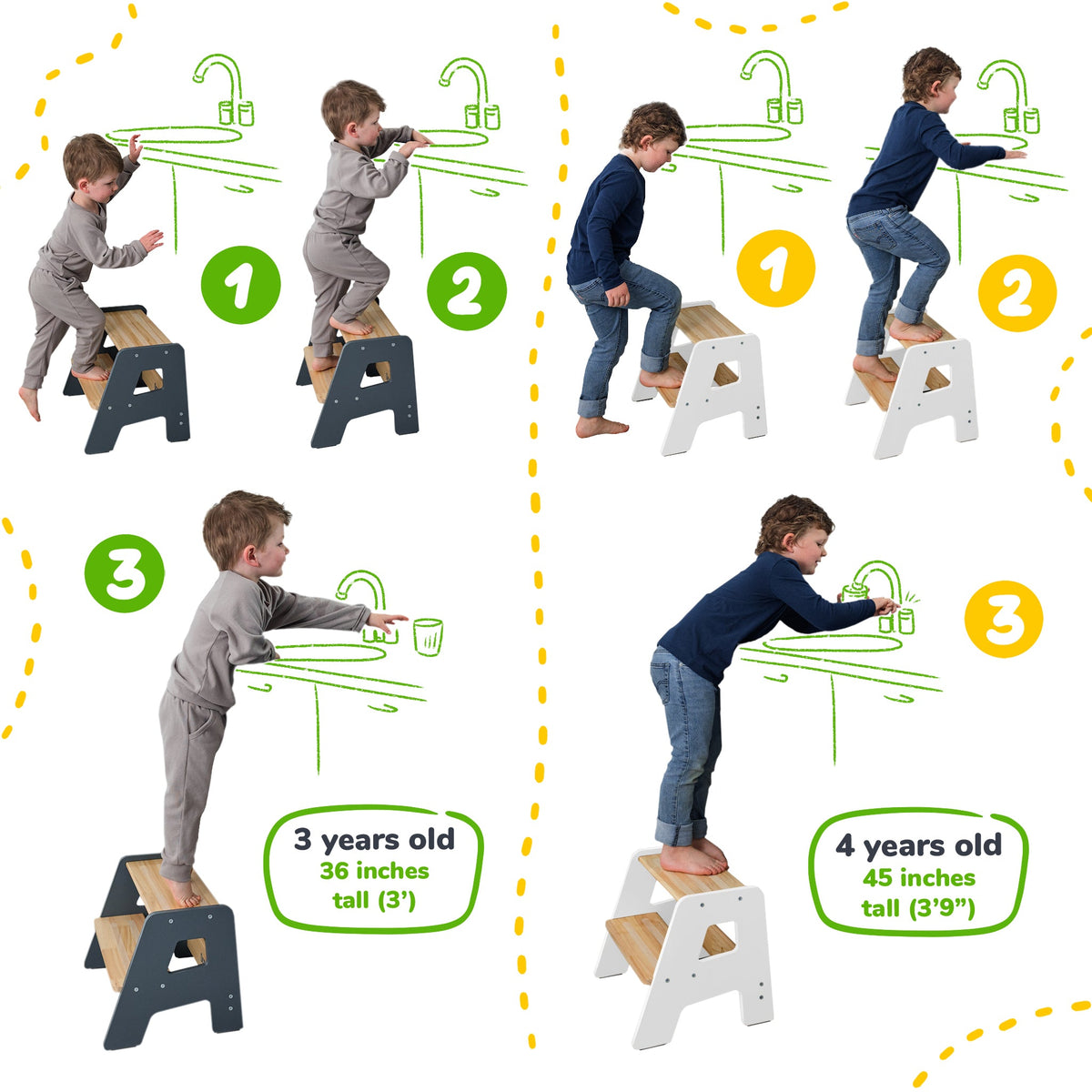 Ocodile 2-Step Wooden Toddler Step Stool - Non-Slip, Tip-Proof, Ages 2+