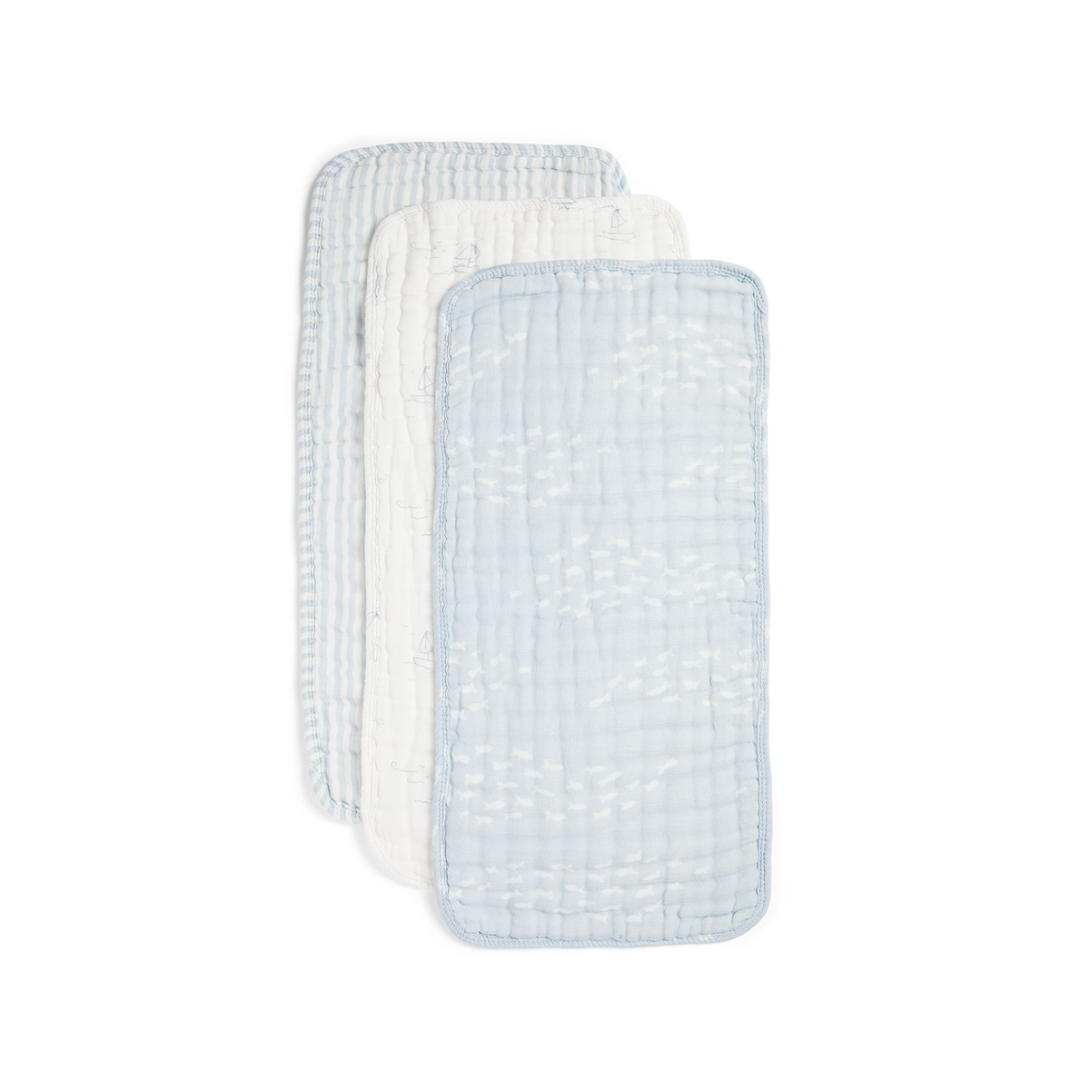 Organic Muslin Burp Cloths 3-Pack - Powder Blue & Cream