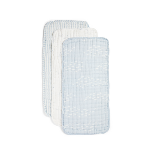 Organic Muslin Burp Cloths 3-Pack - Powder Blue & Cream