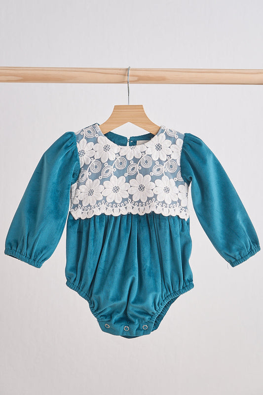 Teal Velvet Lace Girl Bubble