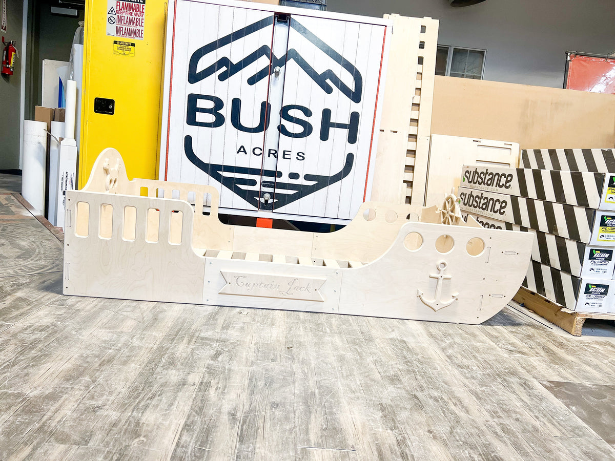 Bush Acres Captain Jack Pirate Ship Bed - Baltic Birch, Crib/Twin/Full, Made in USA