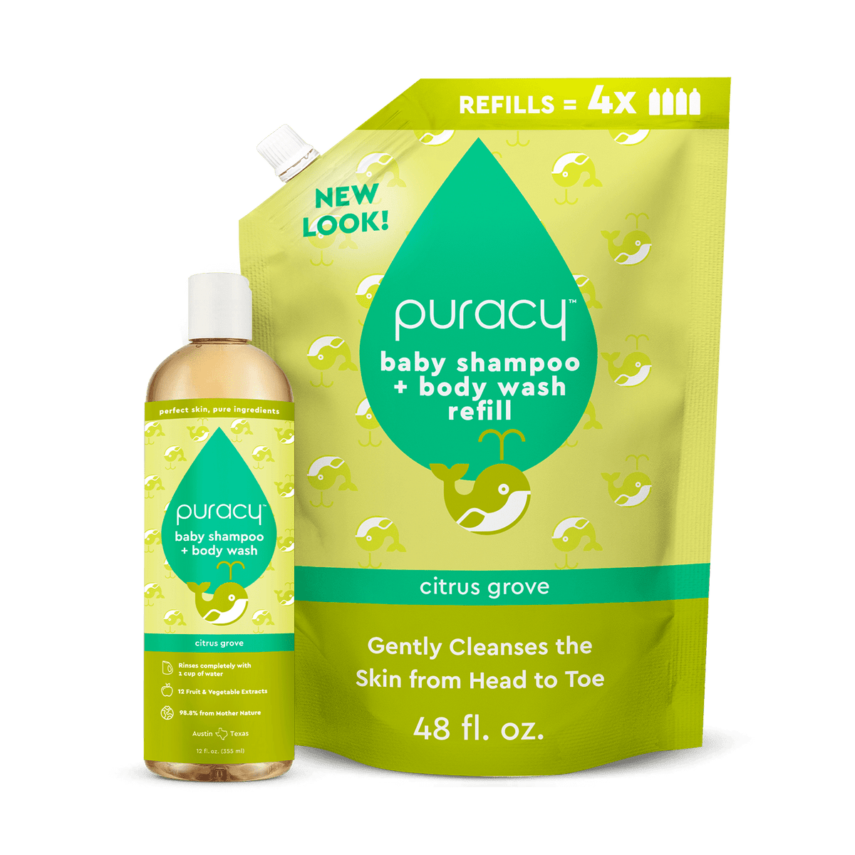 Puracy Tear-Free Baby Shampoo & Body Wash - Plant-Based, pH-Balanced for Sensitive Skin