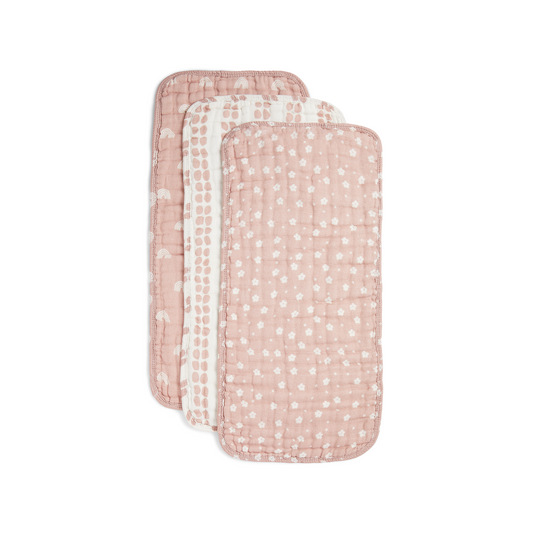 Organic Muslin Burp Cloths 3-Pack - Desert Pink & Ivory
