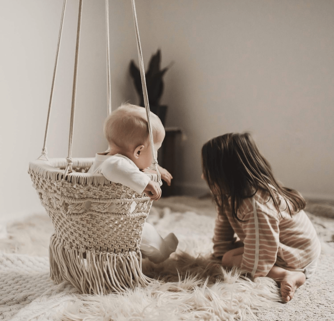 Finn + Emma Handmade Organic Macrame Baby Swing - Boho Nursery, Holds Up to 40 lbs