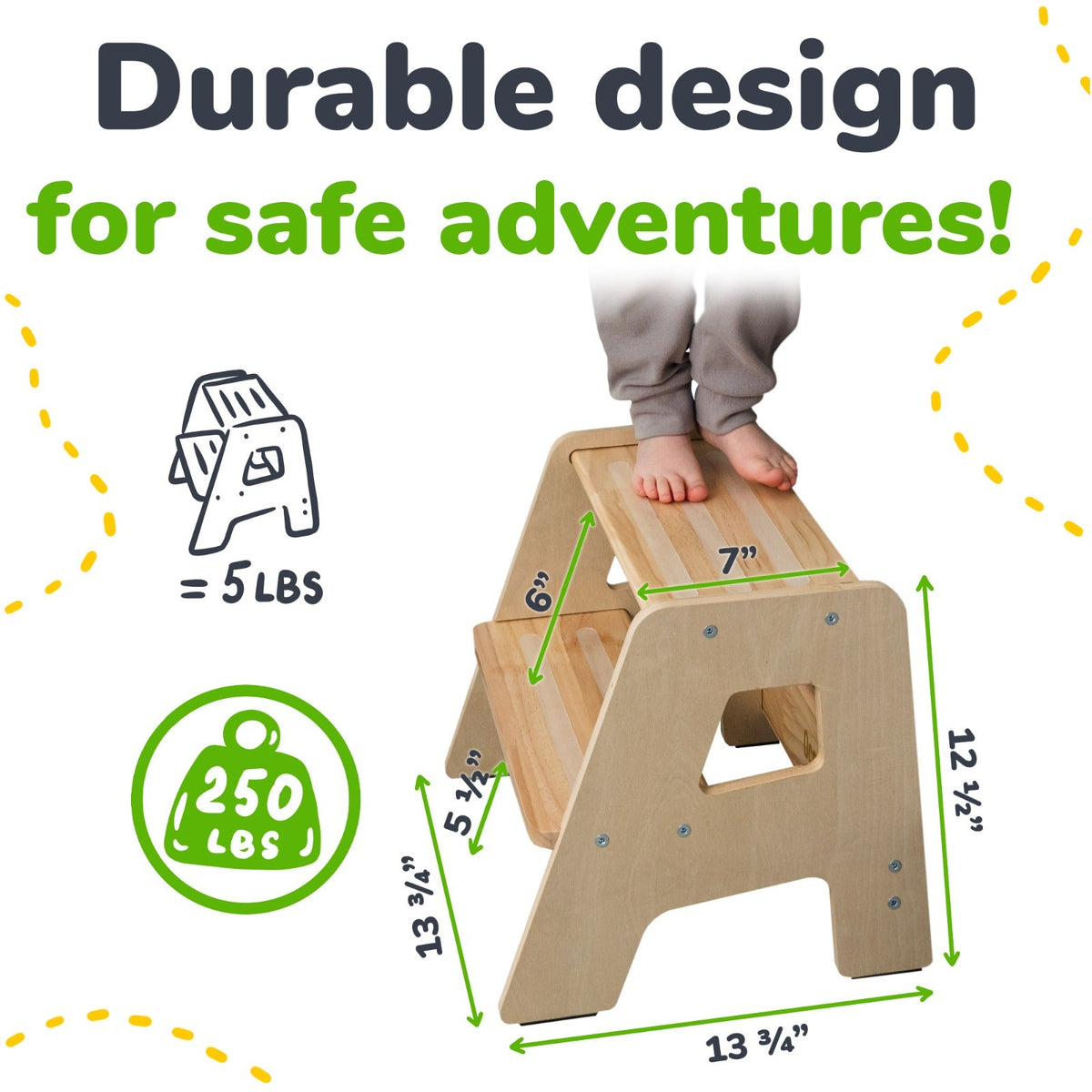 Ocodile 2-Step Wooden Toddler Step Stool - Non-Slip, Tip-Proof, Ages 2+