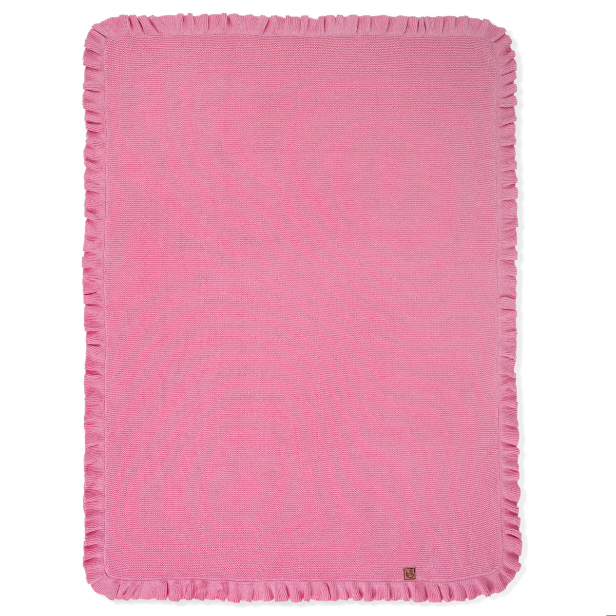 Ruffled Edge Knit Baby Blanket in Rose Pink