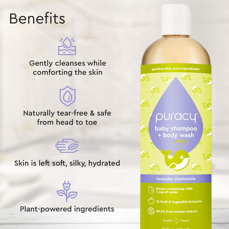 Puracy Tear-Free Baby Shampoo & Body Wash - Plant-Based, pH-Balanced for Sensitive Skin