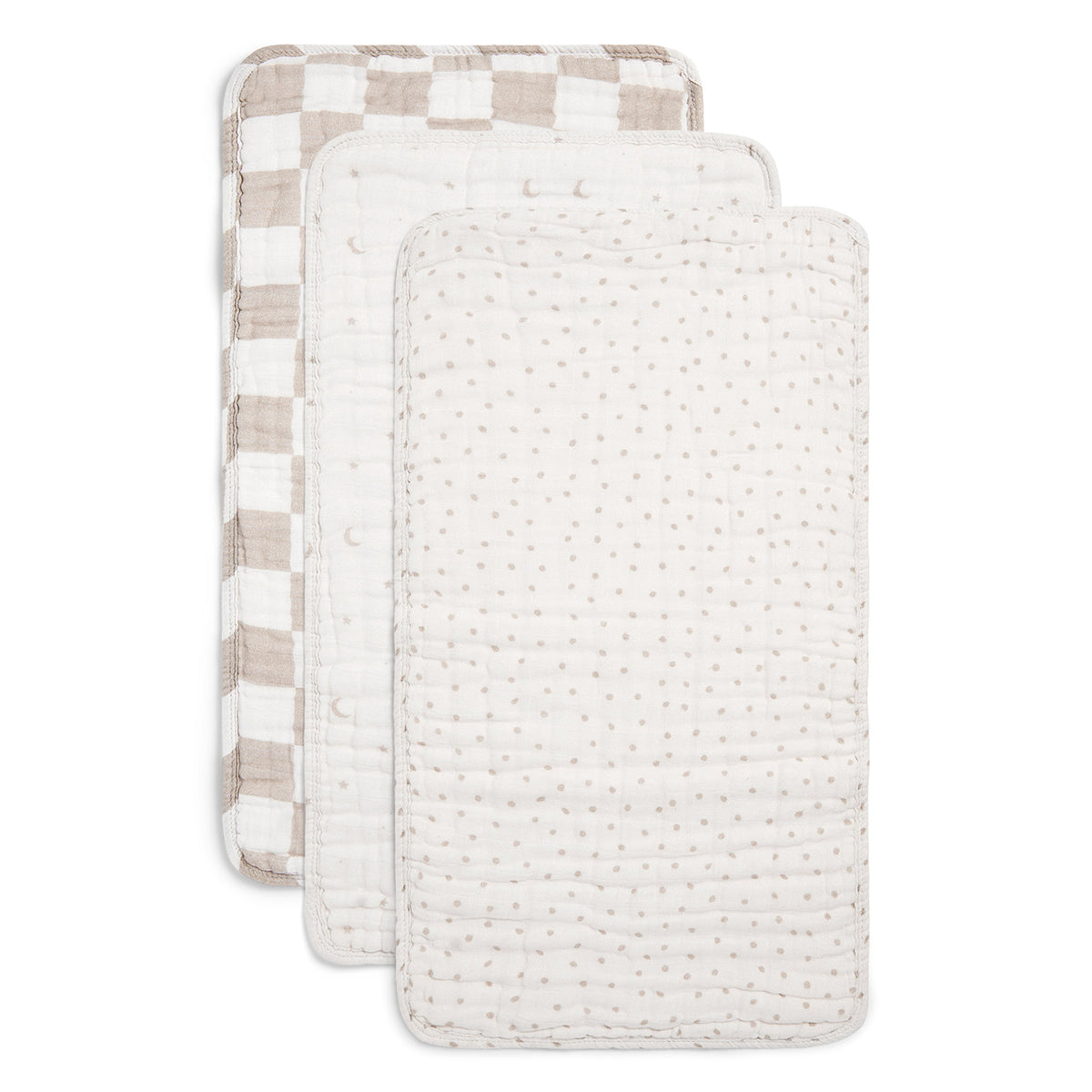 ORGANIC MUSLIN BURP CLOTHS, 3 PACK (IVORY + OATMEAL)