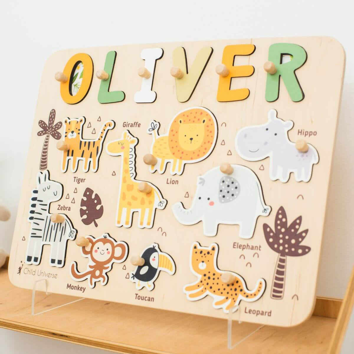 Personalized Jungle Name Puzzle Board – Wooden Montessori Toy