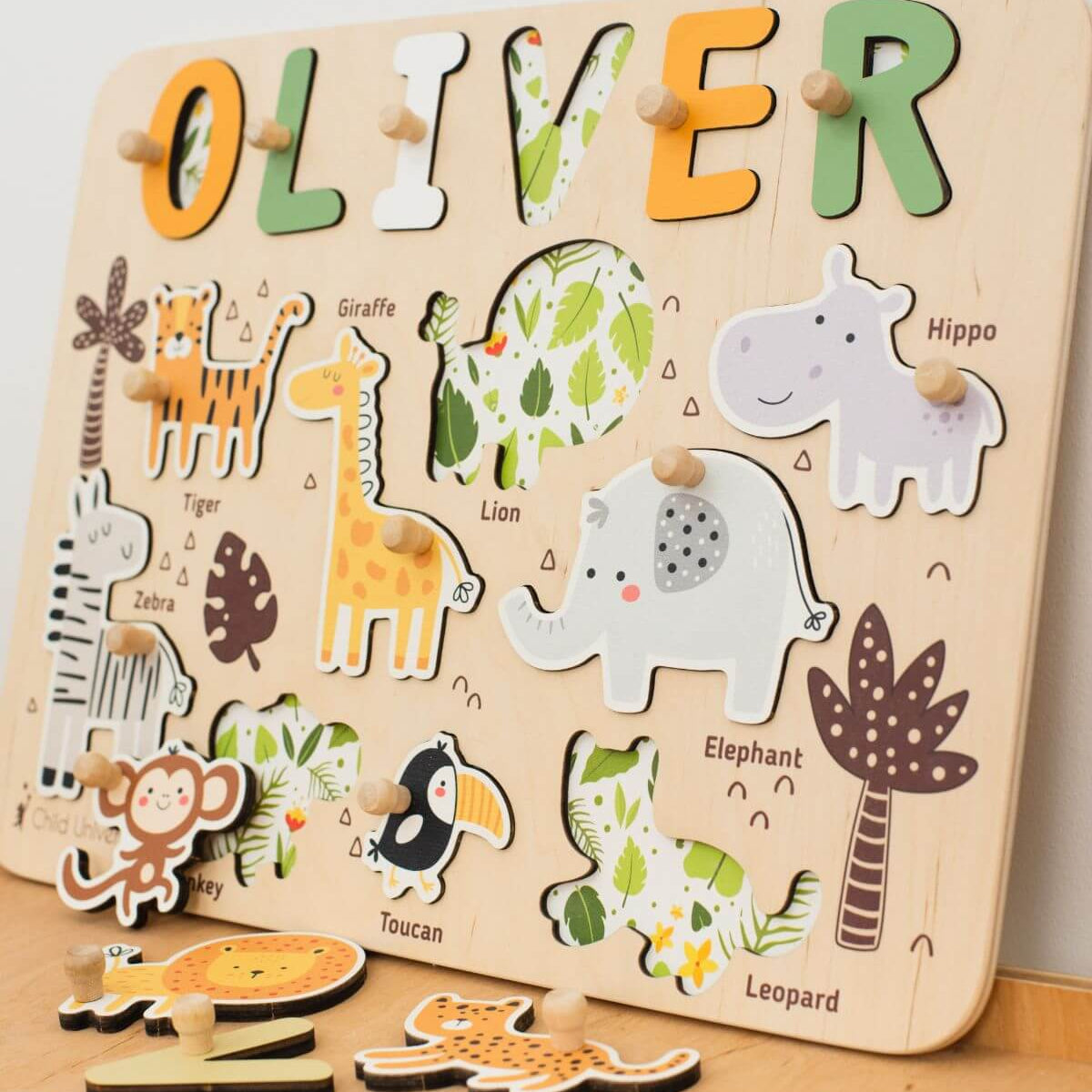 Personalized Jungle Name Puzzle Board – Wooden Montessori Toy