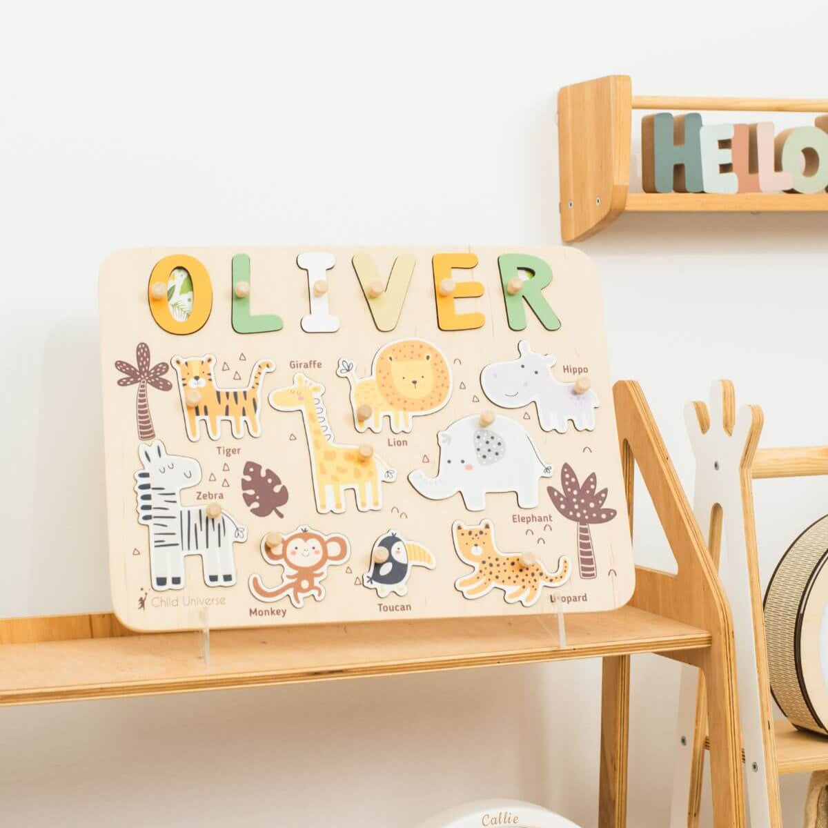 Personalized Jungle Name Puzzle Board – Wooden Montessori Toy