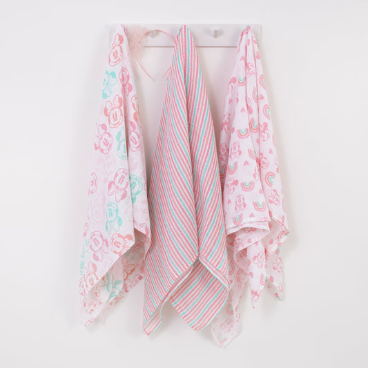 Minnie Mouse Muslin Swaddle Blankets — 3 Piece Set