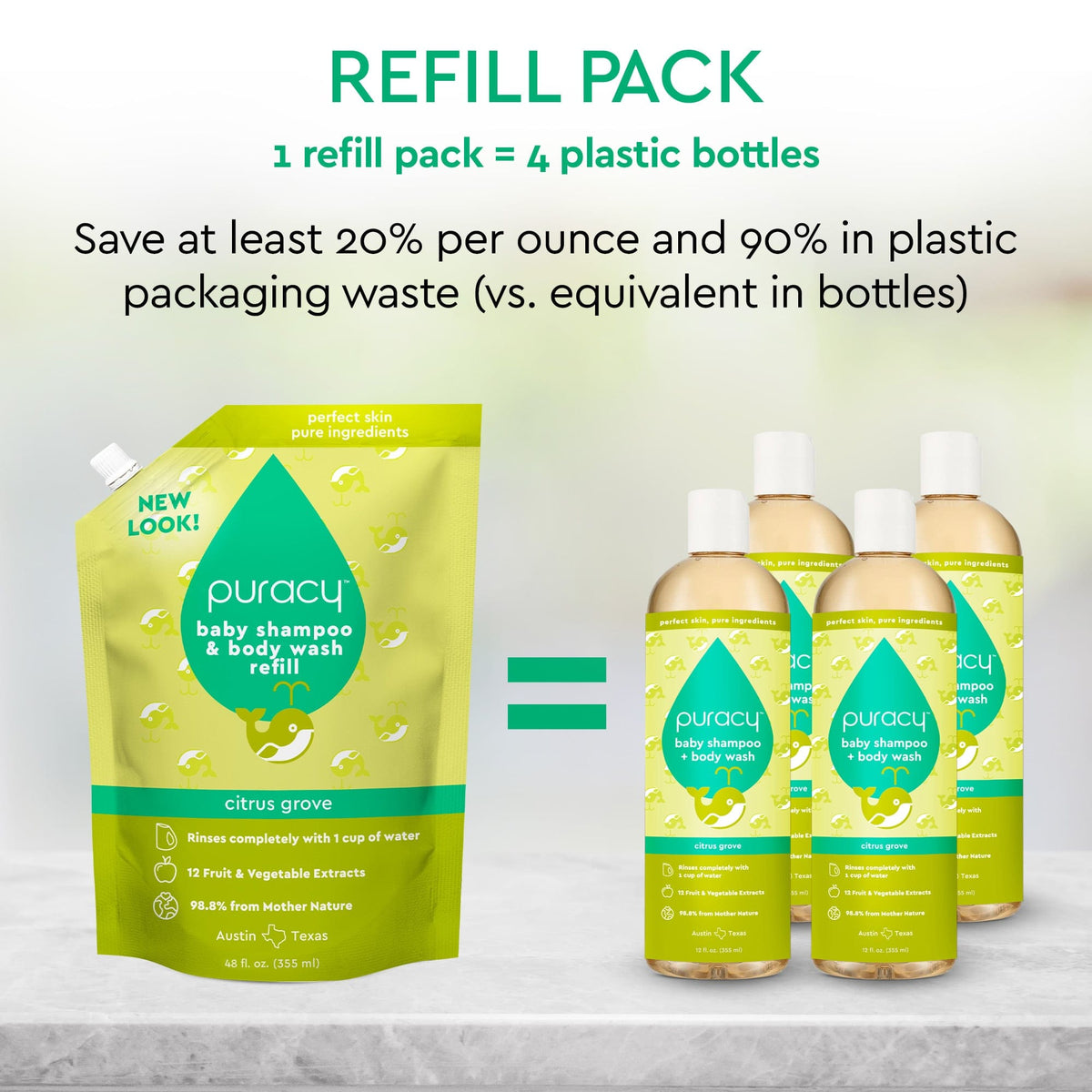 Puracy Tear-Free Baby Shampoo & Body Wash - Plant-Based, pH-Balanced for Sensitive Skin