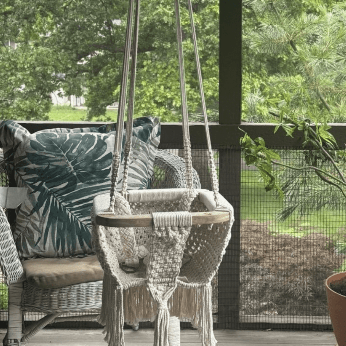Finn + Emma Handmade Organic Macrame Baby Swing - Boho Nursery, Holds Up to 40 lbs