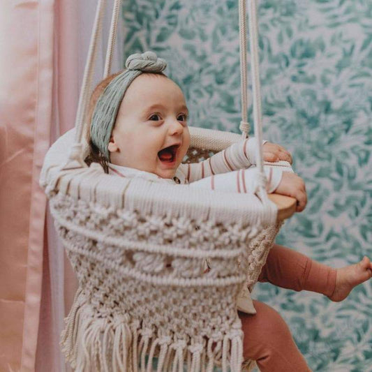 Finn + Emma Handmade Organic Macrame Baby Swing - Boho Nursery, Holds Up to 40 lbs