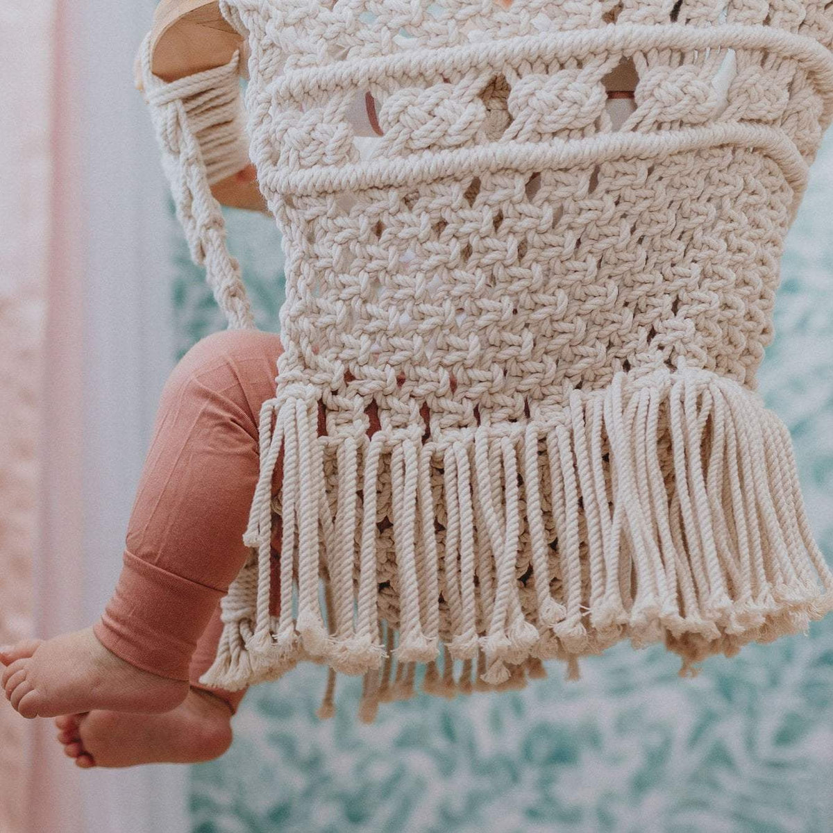 Finn + Emma Handmade Organic Macrame Baby Swing - Boho Nursery, Holds Up to 40 lbs