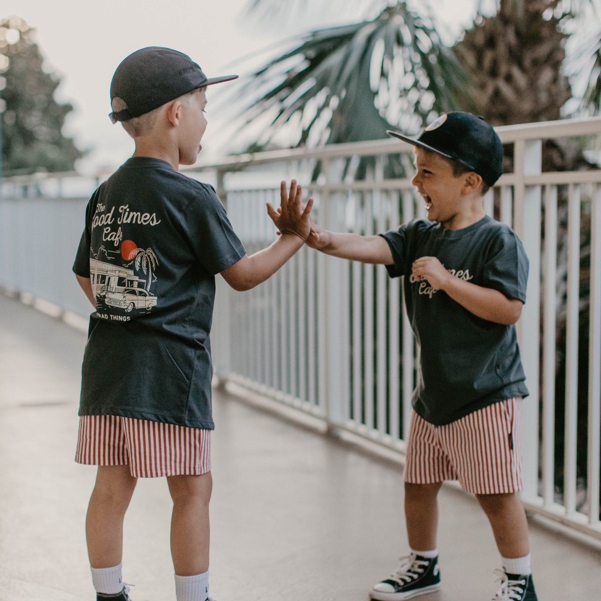 Little Rad Things Good Times Cafe Organic Cotton Kids Tee - Coal, Vintage Graphic