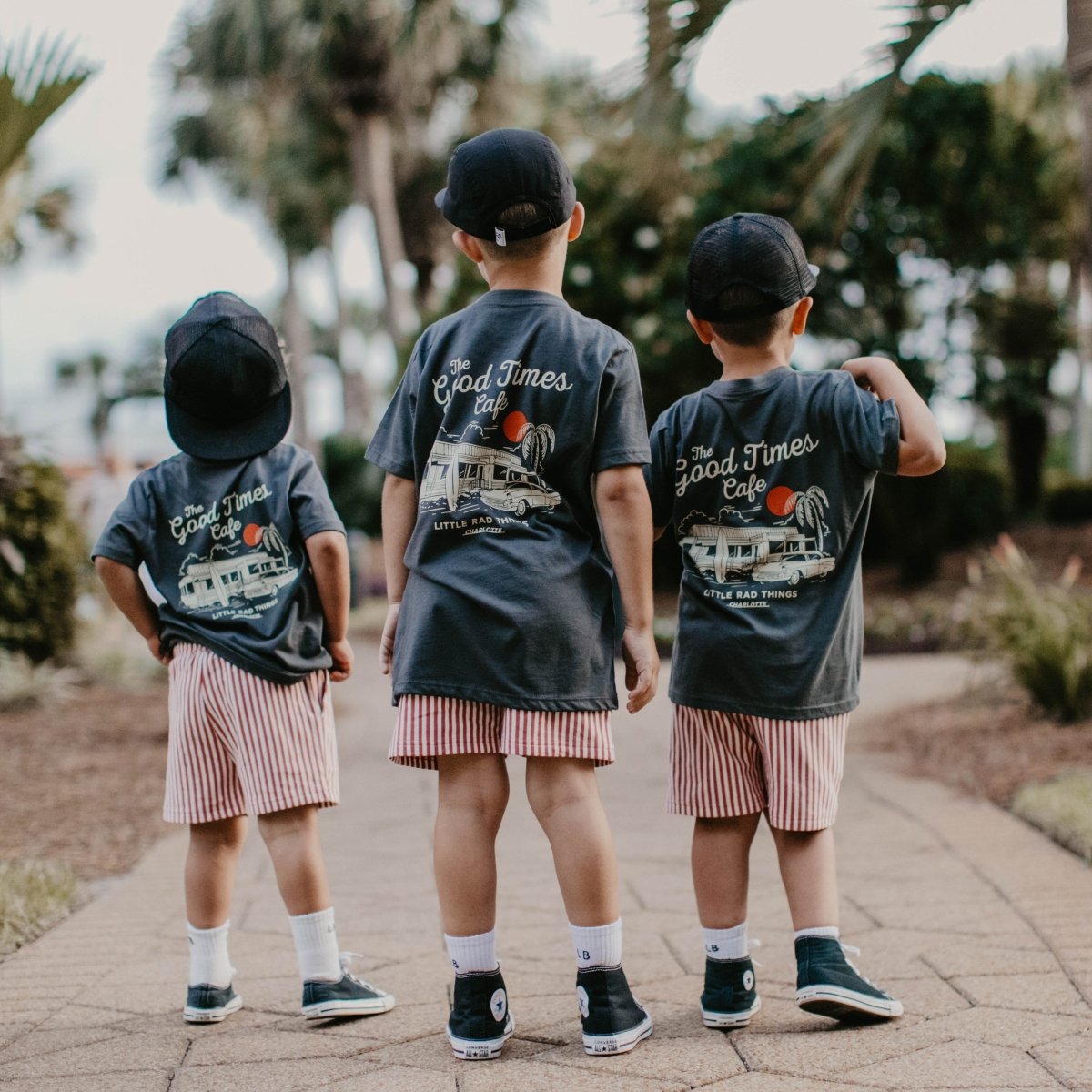 Little Rad Things Good Times Cafe Organic Cotton Kids Tee - Coal, Vintage Graphic