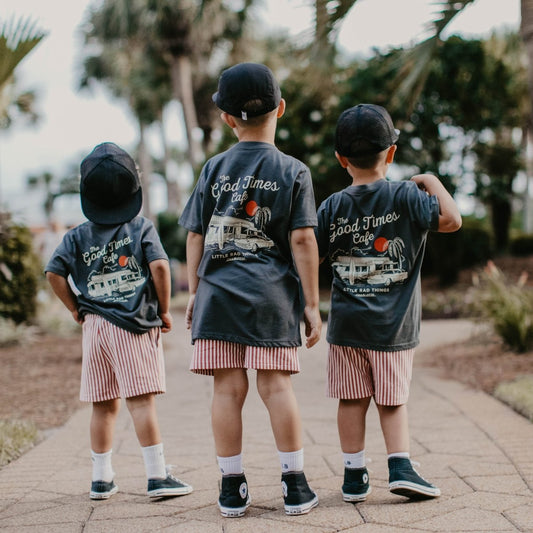 Little Rad Things Good Times Cafe Organic Cotton Kids Tee - Coal, Vintage Graphic
