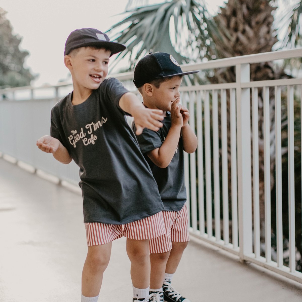 Little Rad Things Good Times Cafe Organic Cotton Kids Tee - Coal, Vintage Graphic