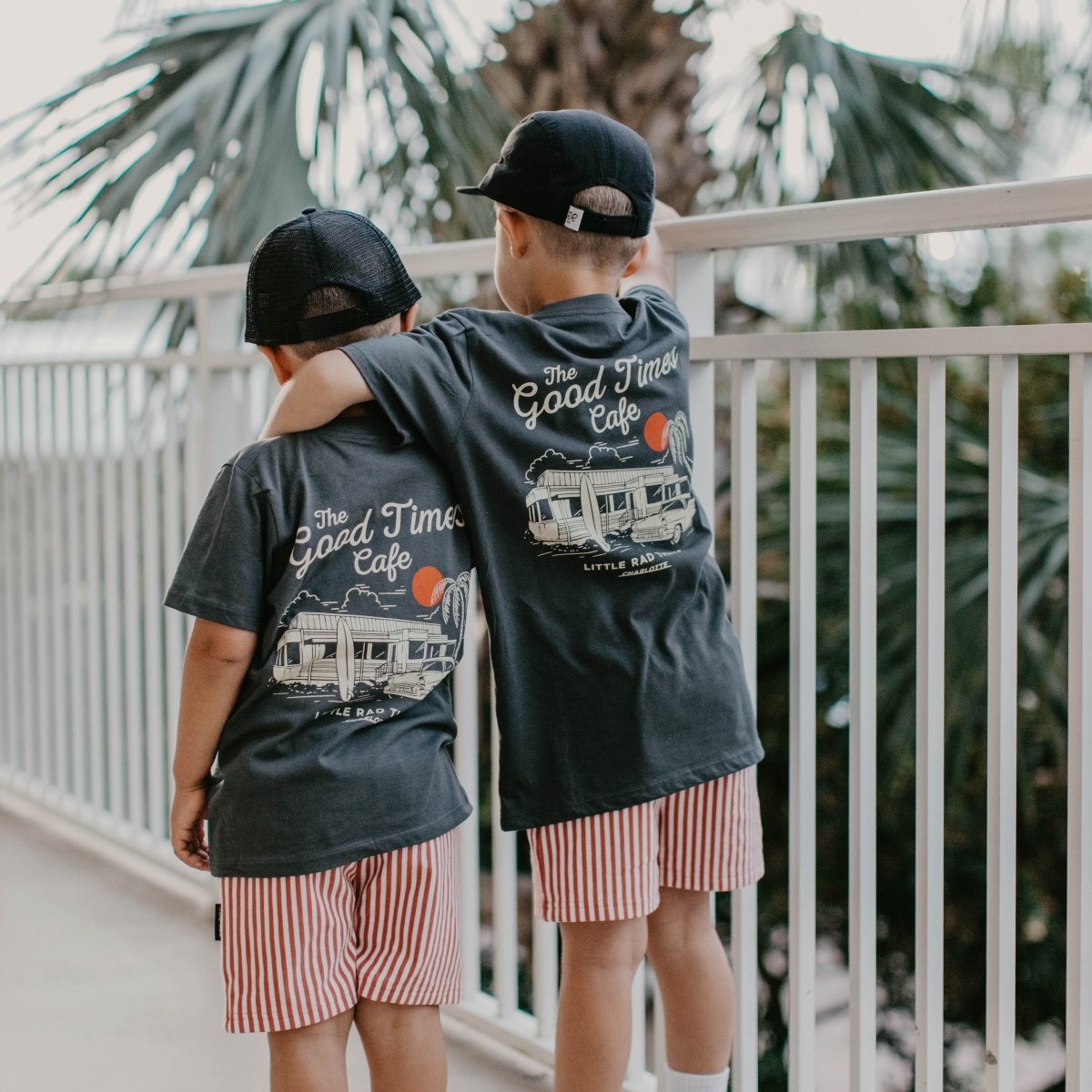 Little Rad Things Good Times Cafe Organic Cotton Kids Tee - Coal, Vintage Graphic