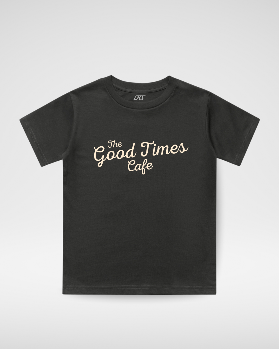 Little Rad Things Good Times Cafe Organic Cotton Kids Tee - Coal, Vintage Graphic