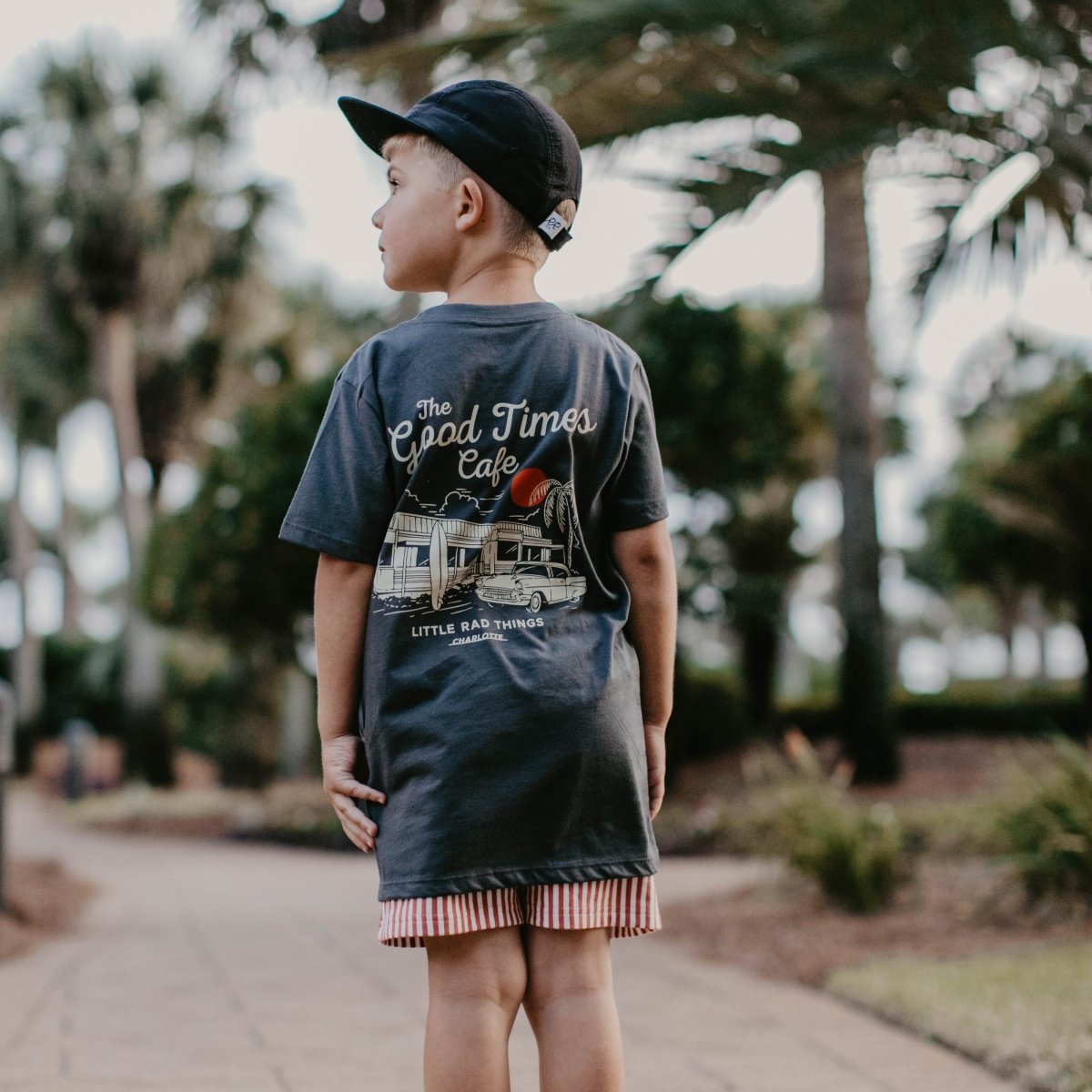 Little Rad Things Good Times Cafe Organic Cotton Kids Tee - Coal, Vintage Graphic