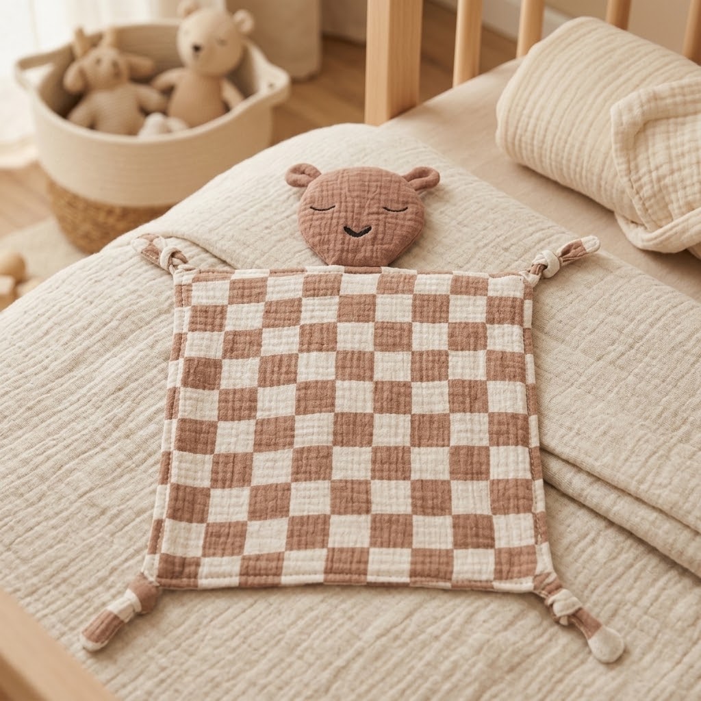 100% Muslin Lovey - Rosewood Checker
