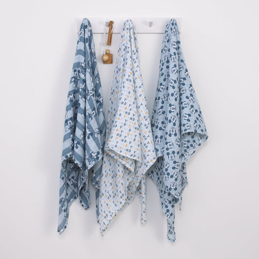 Mickey Mouse Muslin Swaddle Blankets — 3 Piece Set