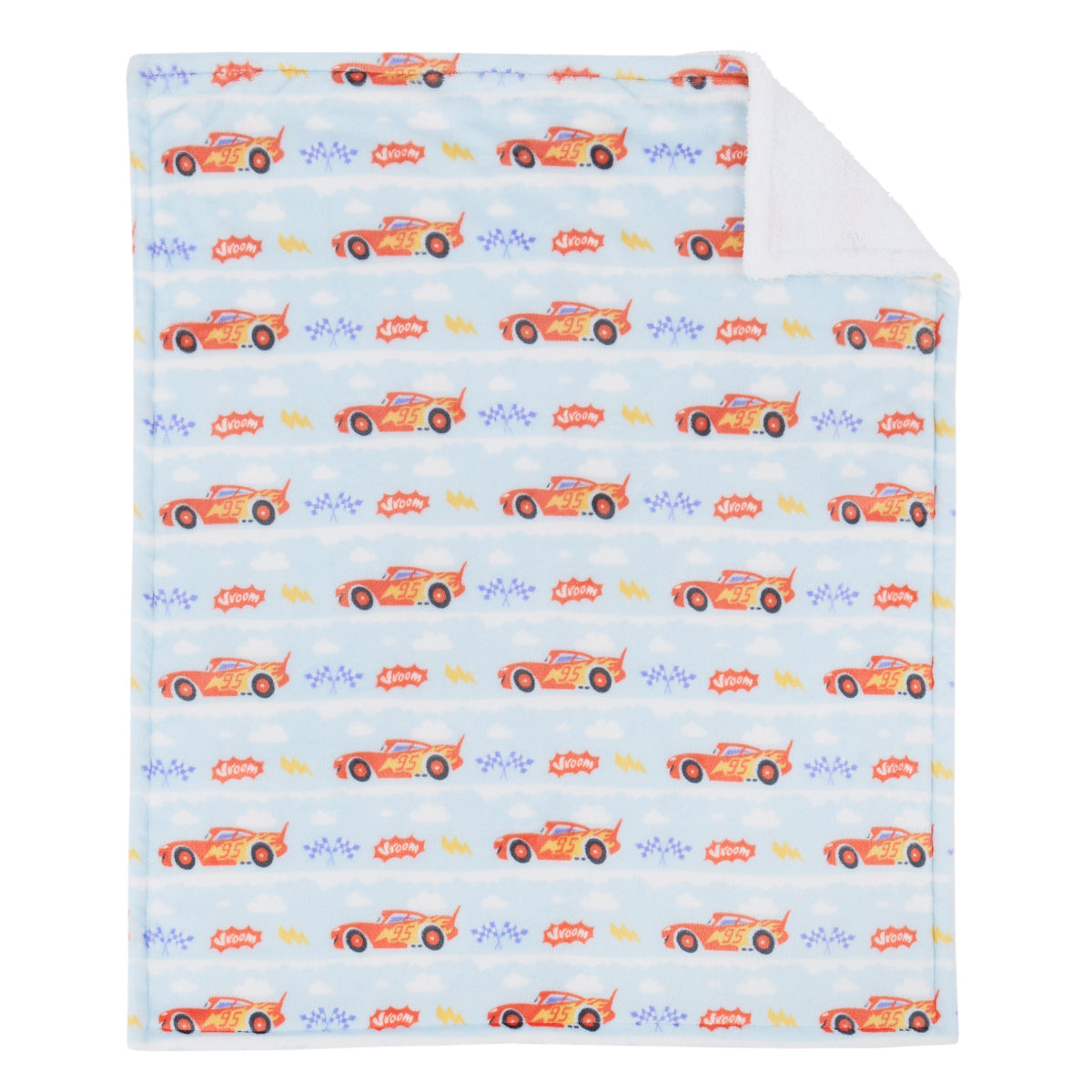 NoJo Disney Cars Lightning McQueen Super Soft Sherpa Baby Blanket - Red, Light Blue